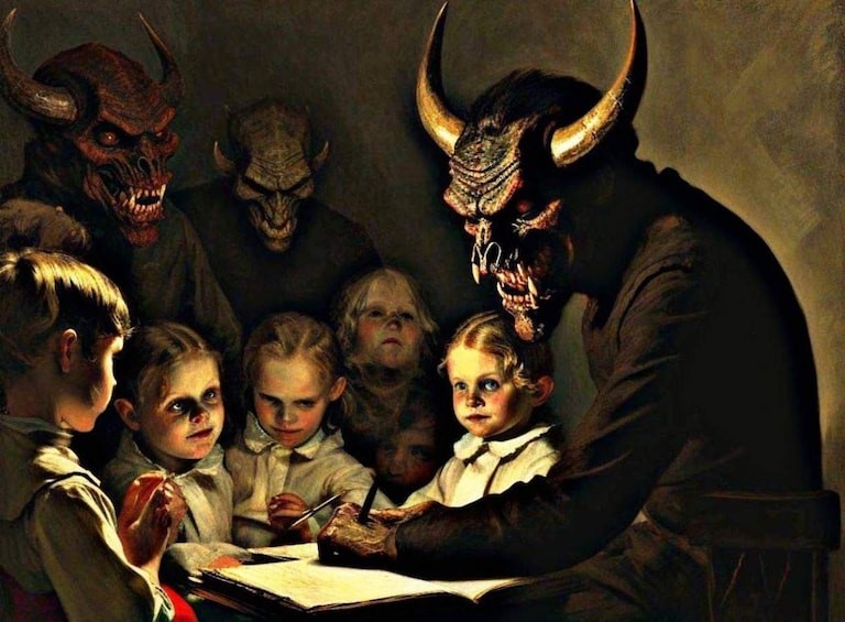 Satan teaches the children